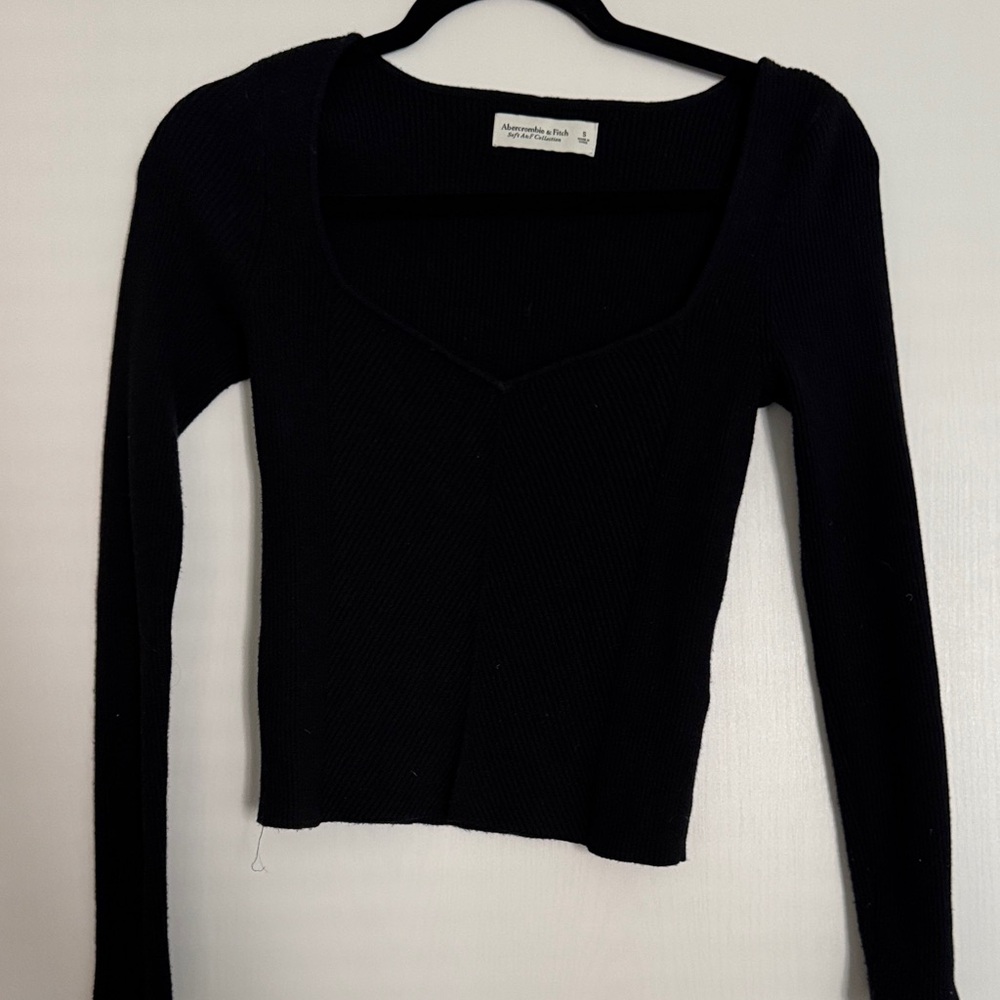 Abercrombie & Fitch Black Ribbed Long Sleeve Scoop Neck Top